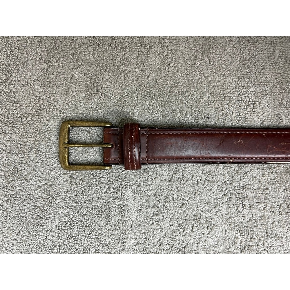 Mens Burgundy Genuine Leather Belt Brass Buckle Size 36 A35602 Dress Casual - Picture 4 of 10